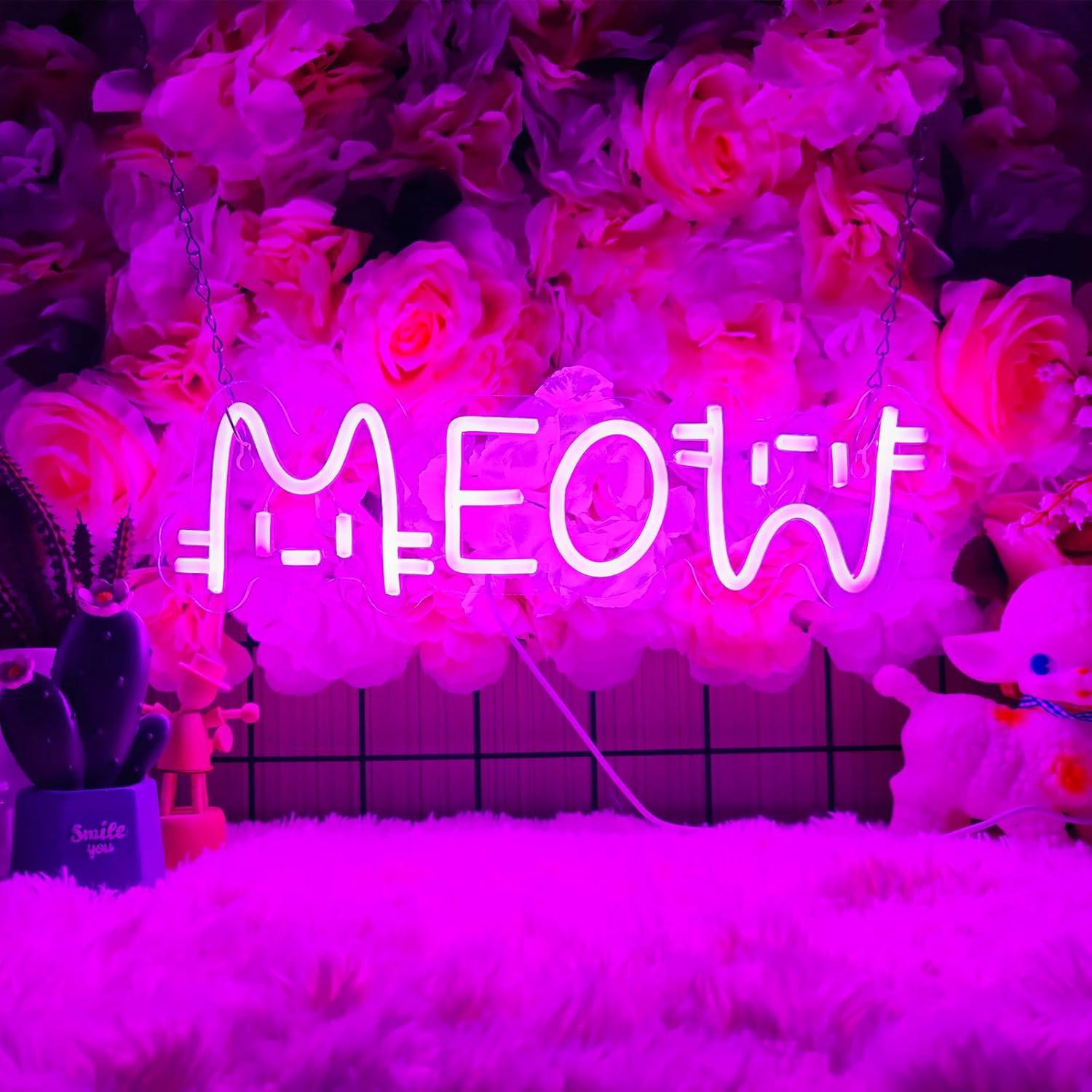 Lighting Decor For House - Neonowy Znak Meow Kot, Zasilany przez